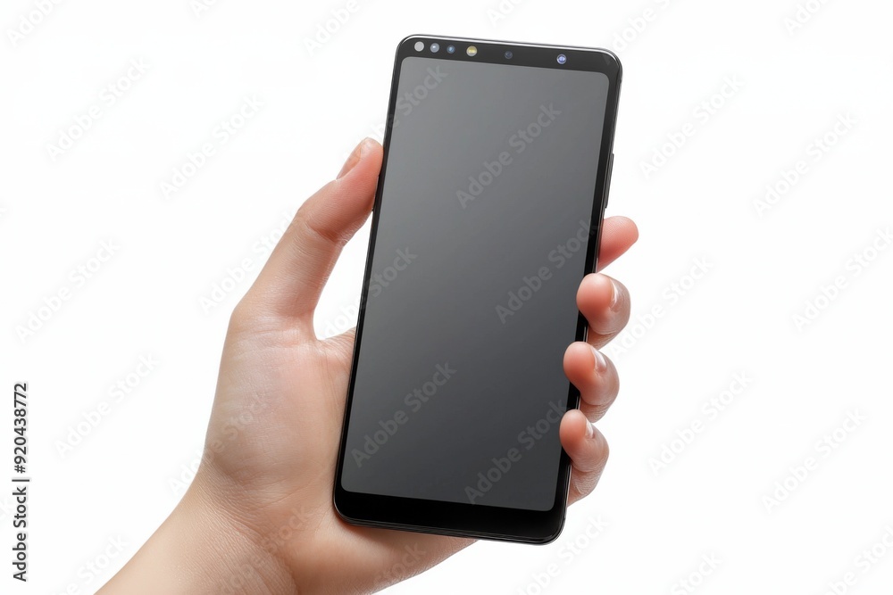 Blank Smartphone Mockup on Hand created with Generative AI Blank Smartphone Mockup on Hand created with Generative AI