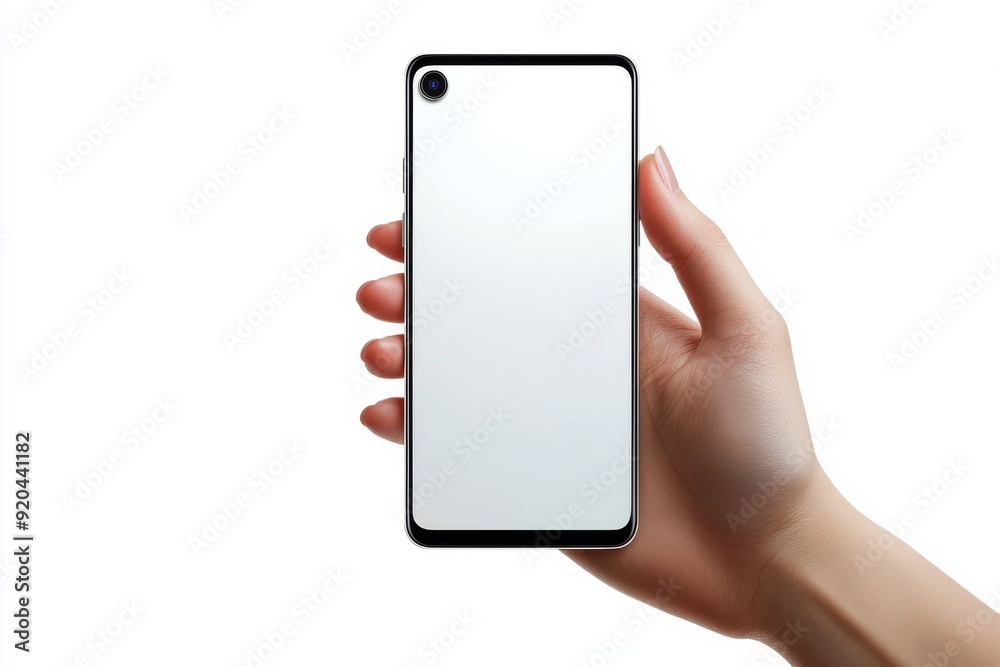 Blank Smartphone Mockup on Hand created with Generative AI Blank Smartphone Mockup on Hand created with Generative AI