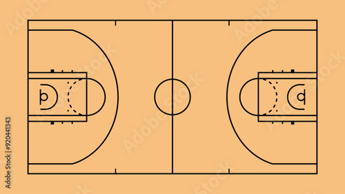 basketball court. outline basketball playground top view with dimensions lines markup. design for game, app. vector illustration.