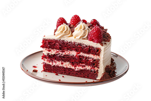Red velvet cake sliced isolated on transparent background. 