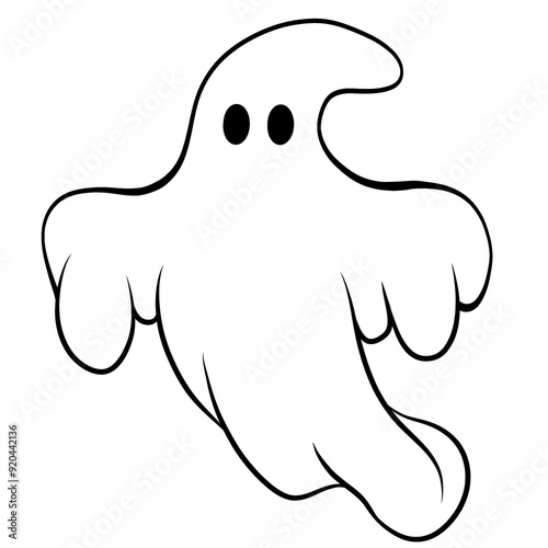 Horrible cartoon Ghost outline drawing isolated on transparent background. Halloween cartoon element.