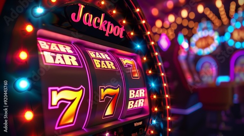 Casino gambling slot machine jackpot winner, big win 777 casino slots photo background concept. Generative AI