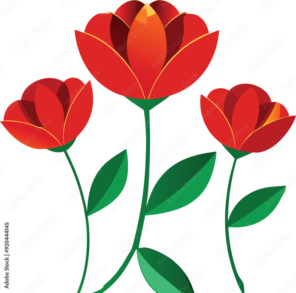 a drawing of a red flower with green leaves and a red flower a drawing of a red flower with green leaves and a red flower