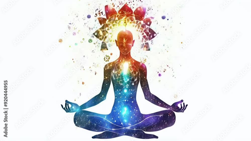 Universe, cosmos. Meditation white background, chakras, prana, the mind of God and spirituality Universe, cosmos. Meditation white background, chakras, prana, the mind of God and spirituality