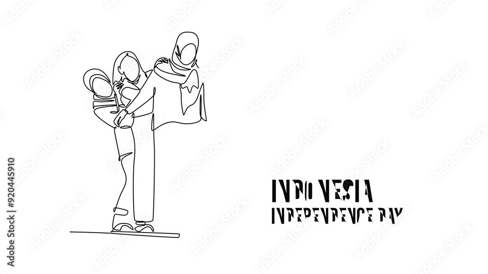 Indonesian Independence Day concept. Single line draw design. Full length animation illustration. High quality 4k footage.