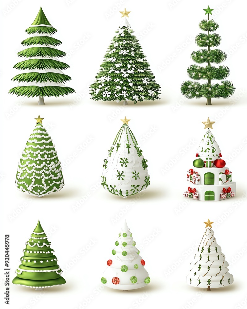Fototapeta premium Christmas tree set Stickers , isolated on a white background, 3D realistic High quality image files,,