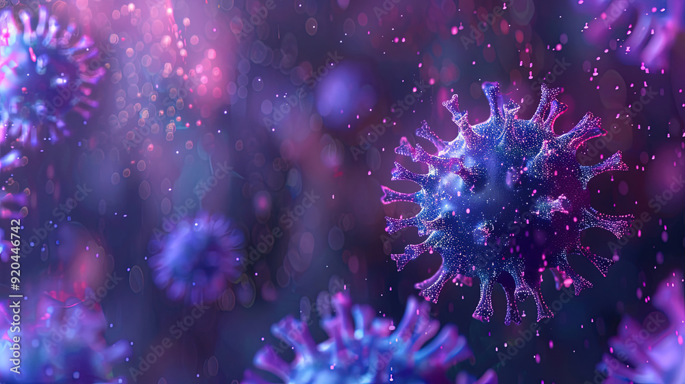 Close up of viruses on purple background Close up of viruses on purple background