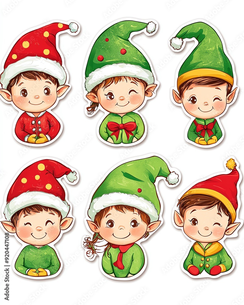 Elf Christmas sticker set, playful and 3D realistic High quality image files, design, ideal for holiday crafts, Elf Christmas sticker set, playful and 3D realistic High quality image files, design, ideal for holiday crafts,