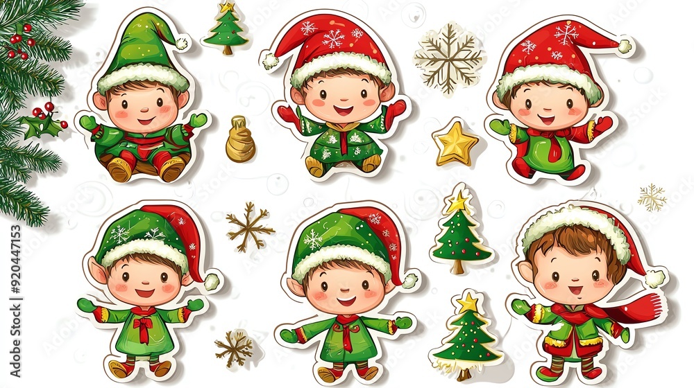 Elf Christmas sticker set, playful and 3D realistic High quality image files, design, ideal for holiday crafts, Elf Christmas sticker set, playful and 3D realistic High quality image files, design, ideal for holiday crafts,