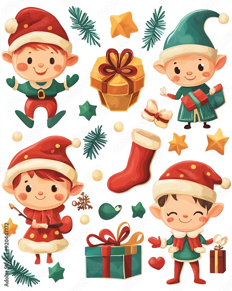 Elf Christmas sticker set, playful and 3D realistic High quality image files, design, ideal for holiday crafts, Elf Christmas sticker set, playful and 3D realistic High quality image files, design, ideal for holiday crafts,