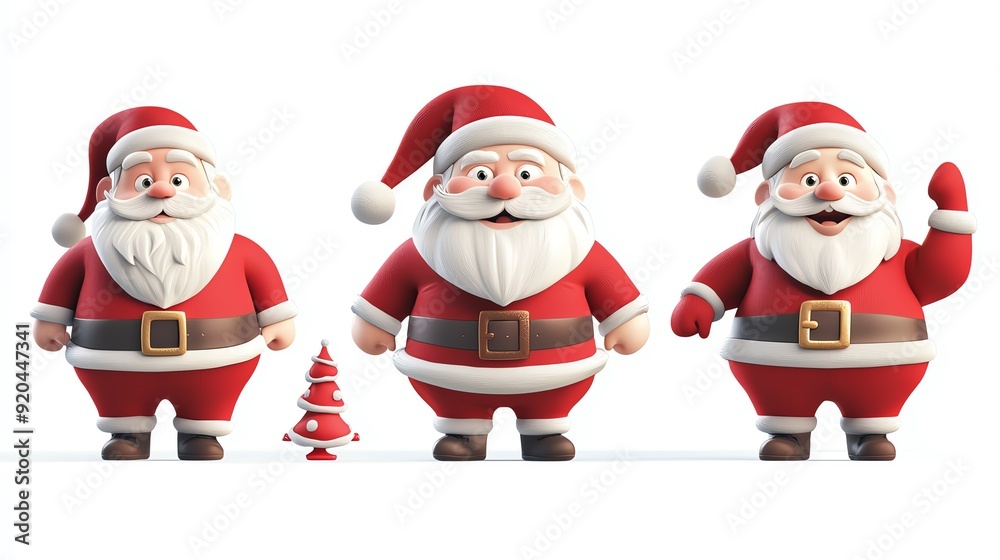 Santa Claus set Stickers , isolated on a white background, 3D realistic High quality image files,,