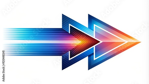 Abstract illustration of a fast forward symbol, a double triangle arrow, on a white background, representing progress, acceleration, and rapid motion in technology and media.