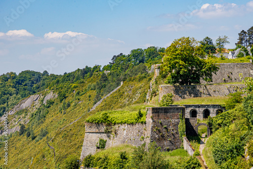 Wallpaper Mural Aerial view of hill with part of fortified walls of Charlemont fortress, stone walls covered with green wild grass, sunny summer day with blue sky in background in Givet, Ardennes department, France Torontodigital.ca