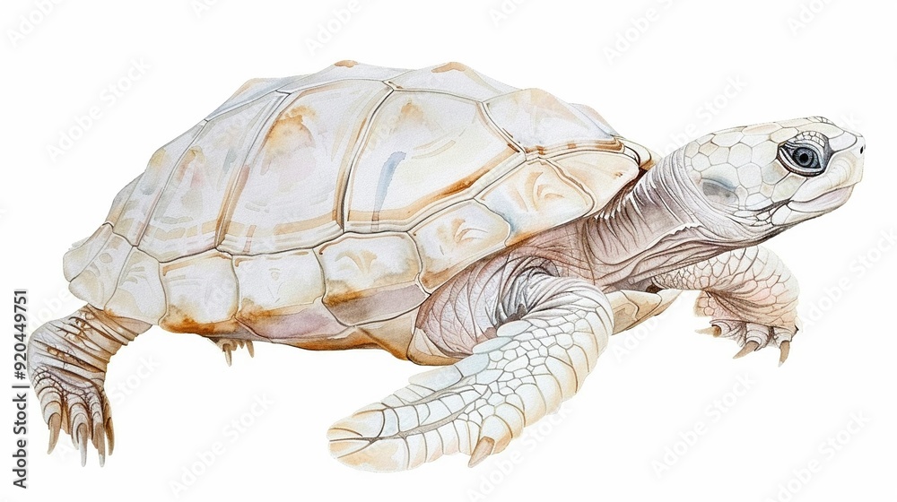 Fototapeta premium Albino turtle with unique coloring,Clipart, watercolor illustration, Perfect for nursery art The style is hand drawn, white background