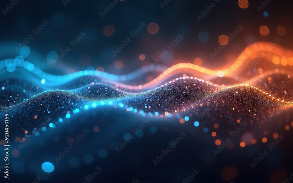 Abstract Glow Particles Background, Blue And Orange Light, Futuristic Technology Digital Concept Abstract Glow Particles Background, Blue And Orange Light, Futuristic Technology Digital Concept