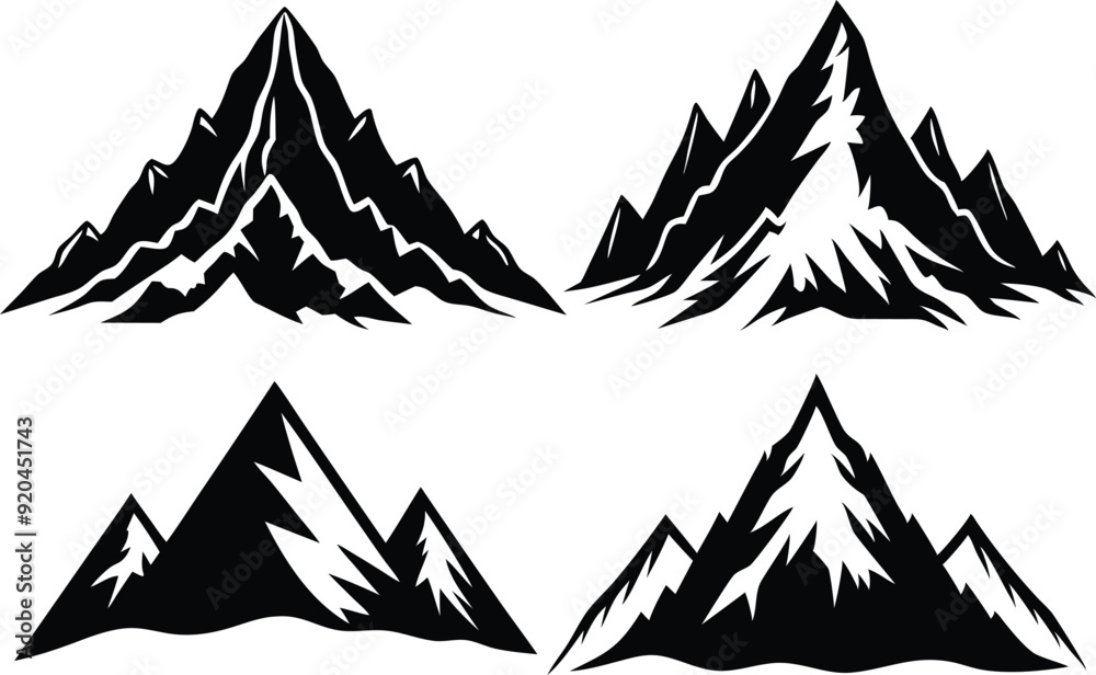 Obraz premium Vector silhouette art of Mountain set 