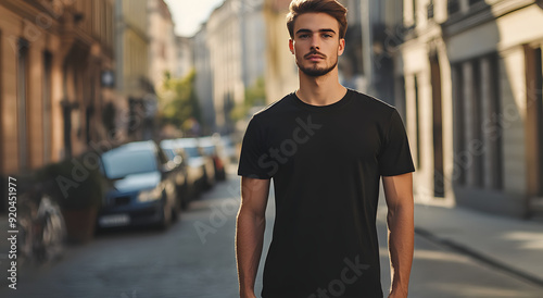 Mockup of an Athletic Man Wearing a Black T-Shirt