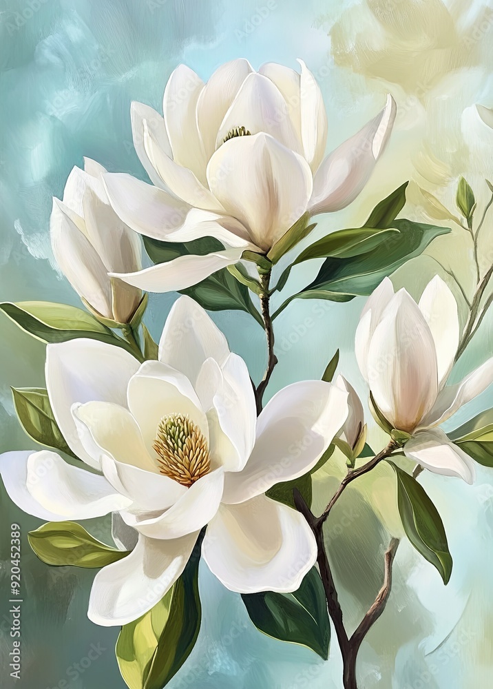 A beautiful oil painting of white magnolia