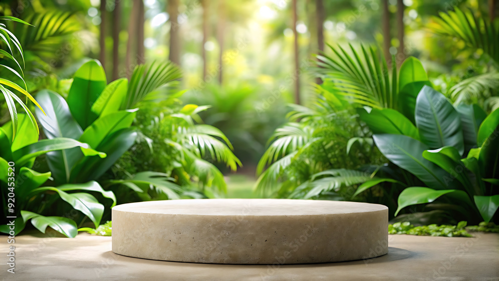 Empty Stone Podium in a Lush Green Forest Setting Empty Stone Podium in a Lush Green Forest Setting