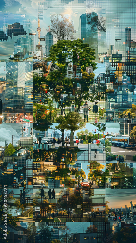 A Harmonious Grid of Natural and Urban Scenes: An Artistic Blend of Everyday Life and Environment A Harmonious Grid of Natural and Urban Scenes: An Artistic Blend of Everyday Life and Environment