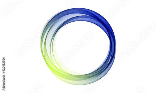 Round blue yellow transparent wave on white background, design element