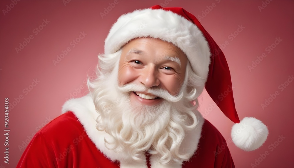 Close up of a smiling happy Santa, Merry Christmas, Happy Holidays, plain background Close up of a smiling happy Santa, Merry Christmas, Happy Holidays, plain background