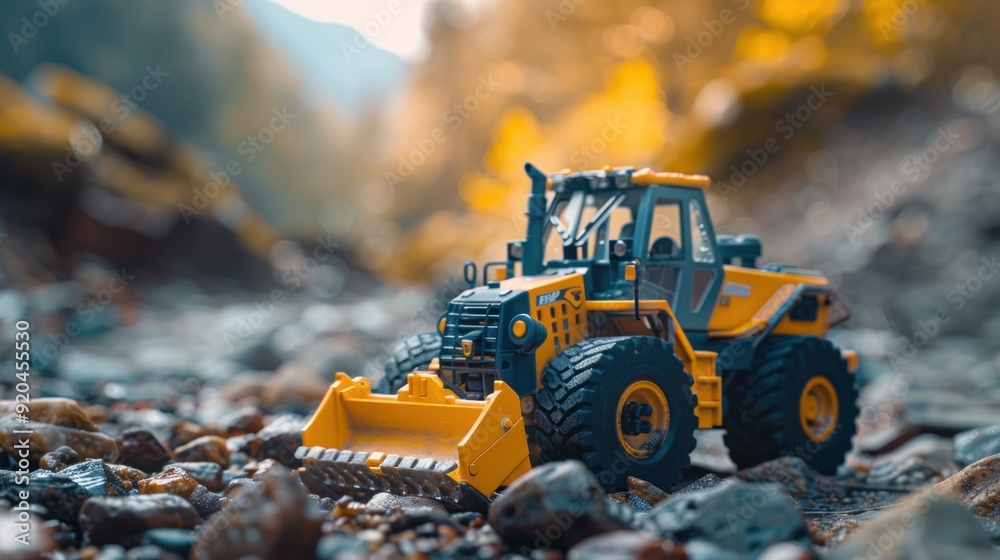Toy Excavator on a Rocky Terrain Toy Excavator on a Rocky Terrain