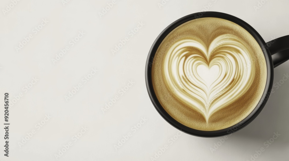 Heart Latte Art in Black Mug on White Background Heart Latte Art in Black Mug on White Background