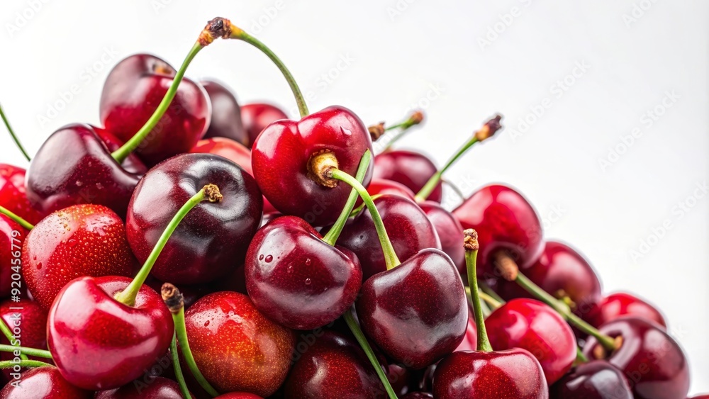 Fresh, ripe red cherries on a white background , cherry, fruit, isolated, berry, sweet, healthy, dessert, food, fresh, ripe Fresh, ripe red cherries on a white background , cherry, fruit, isolated, berry, sweet, healthy, dessert, food, fresh, ripe