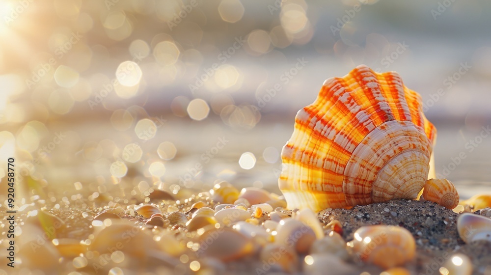 Seashell on the Beach with Golden Light Seashell on the Beach with Golden Light