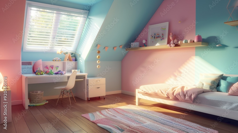 custom made wallpaper toronto digitalCozy and Pastel-Colored Kids Bedroom with a Desk and a Bed