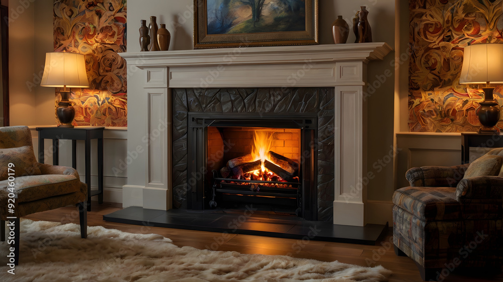fireplace with burning candles, ai generated