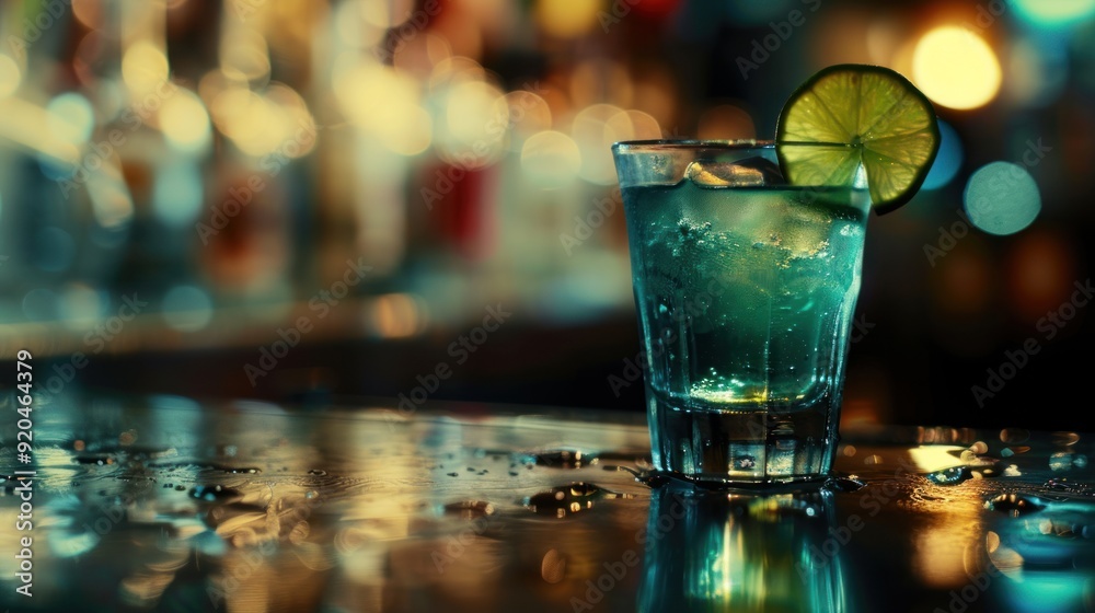 Blue Cocktail on a Bar Counter Blue Cocktail on a Bar Counter