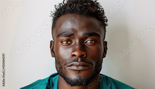 Brazilian Black Man Fan with Soccer Team Shirt Isolated on White. photo