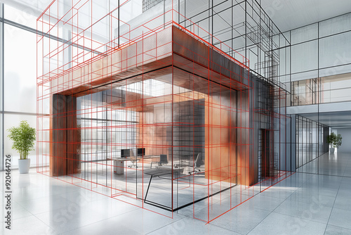 Wireframe office interior