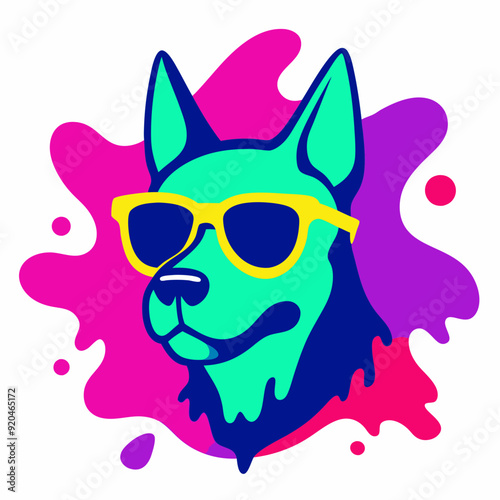 Dog logo design vector art illustration. Dog with sunglasses icon illustration.
