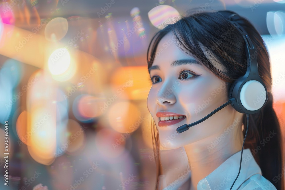 Responsive customer service representative following up on a service request with bokeh effect, AI generated Responsive customer service representative following up on a service request with bokeh effect, AI generated