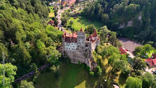 Wallpaper Mural Reverse aerial view of an apparent melted castle near Bran village in Transylvania, Romania Torontodigital.ca