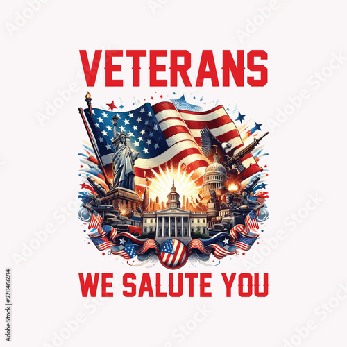 Veterans We Salute You, Typography Design with US Flag, AI generated