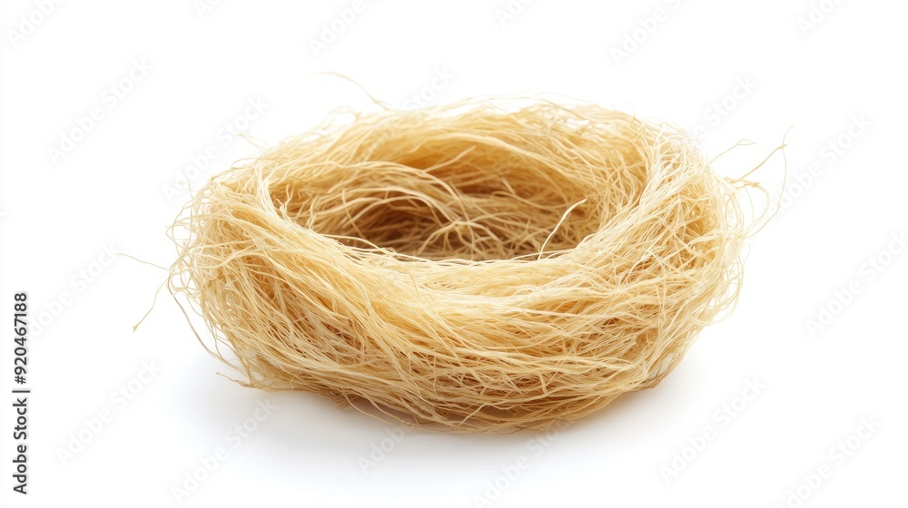 A fresh bird's nest, known for its health-enhancing properties, showcased on a white background, perfect for luxury food ingredient promotion. A fresh bird's nest, known for its health-enhancing properties, showcased on a white background, perfect for luxury food ingredient promotion.