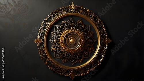 3d wallpaper for ceiling with black and golden mandala decoration model and decorative frame background Generative AI