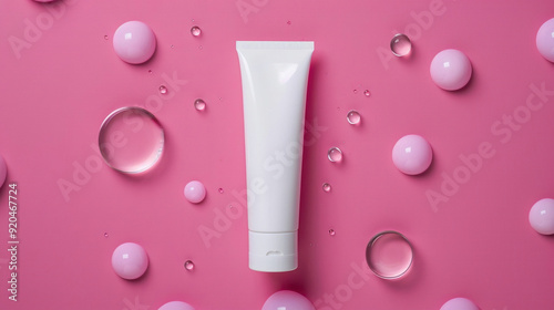 Wallpaper Mural top view white facial wash tube on bubble gum pink background Torontodigital.ca