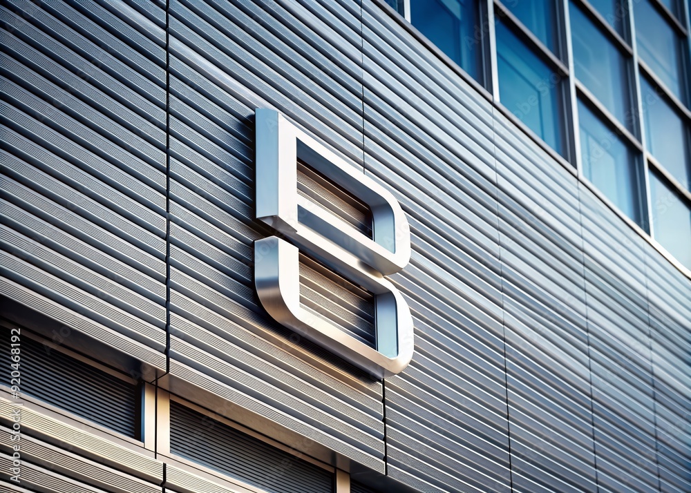 A close-up of a silver letter Sb emblem embedded on a sleek, modern ...