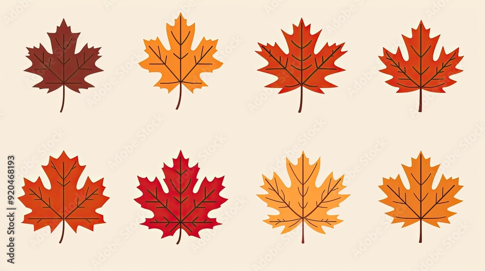 A vibrant collection of autumn leaves in various shades of red, orange, and yellow, perfect for seasonal designs.