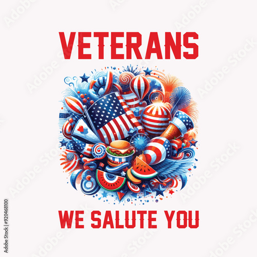 Veterans We Salute You, Typography Design with US Flag, AI generated