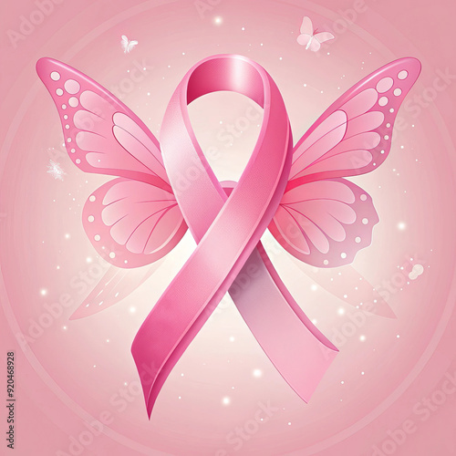 Cancer Awareness Month featuring a pink ribbon and butterfly illustration design