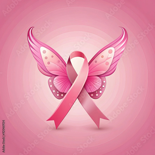 Cancer Awareness Month featuring a pink ribbon and butterfly illustration design