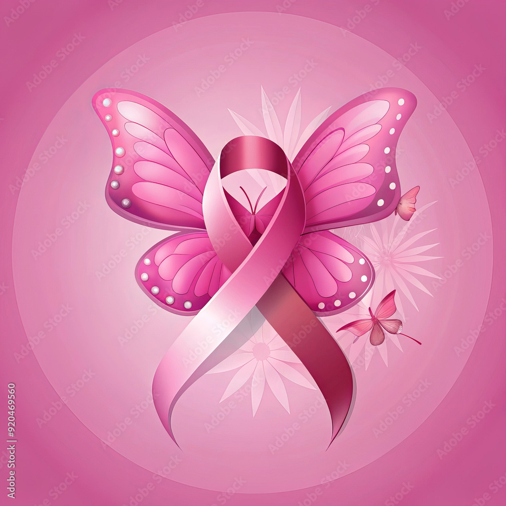 Cancer Awareness Month featuring a pink ribbon and butterfly illustration design Cancer Awareness Month featuring a pink ribbon and butterfly illustration design