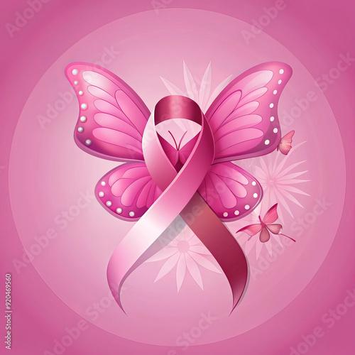 Cancer Awareness Month featuring a pink ribbon and butterfly illustration design
