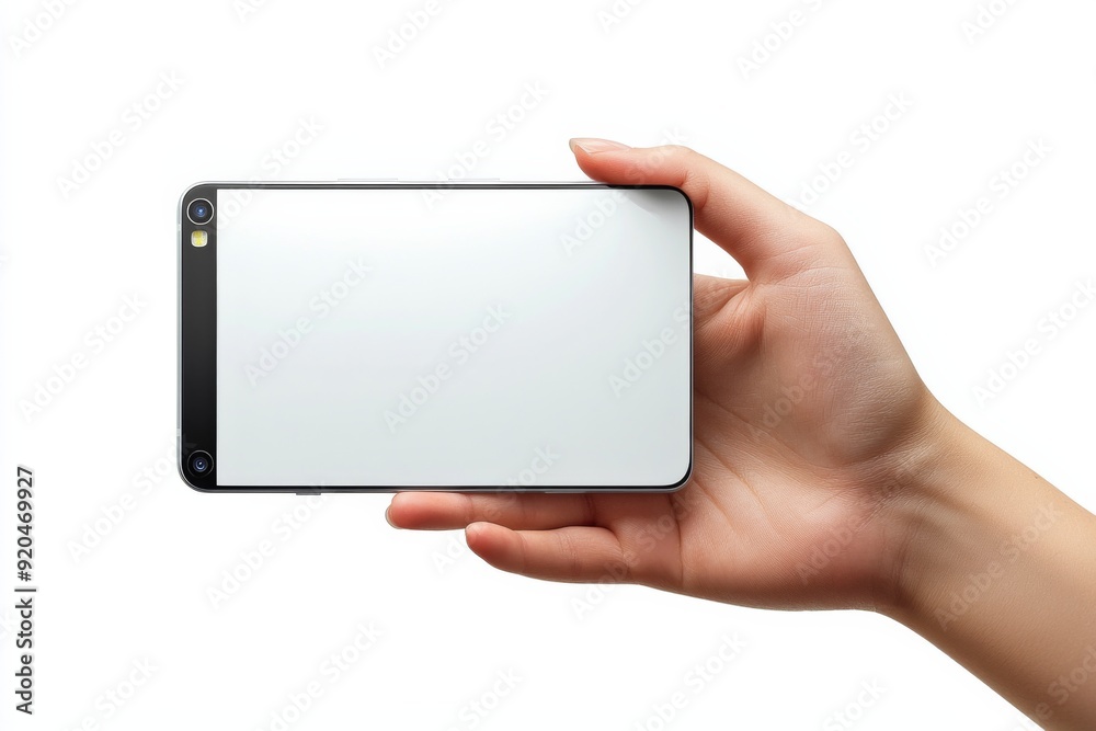Blank Smartphone Mockup on Hand created with Generative AI Blank Smartphone Mockup on Hand created with Generative AI